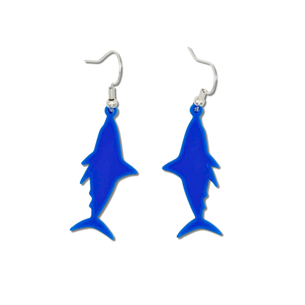 3D printed Shark earring in blue.