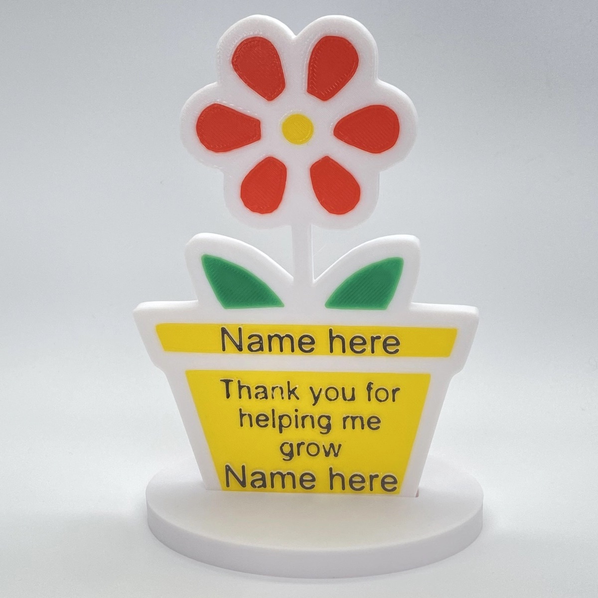 Personalised blooming teacher gift with flower and thank you for helping me grow message